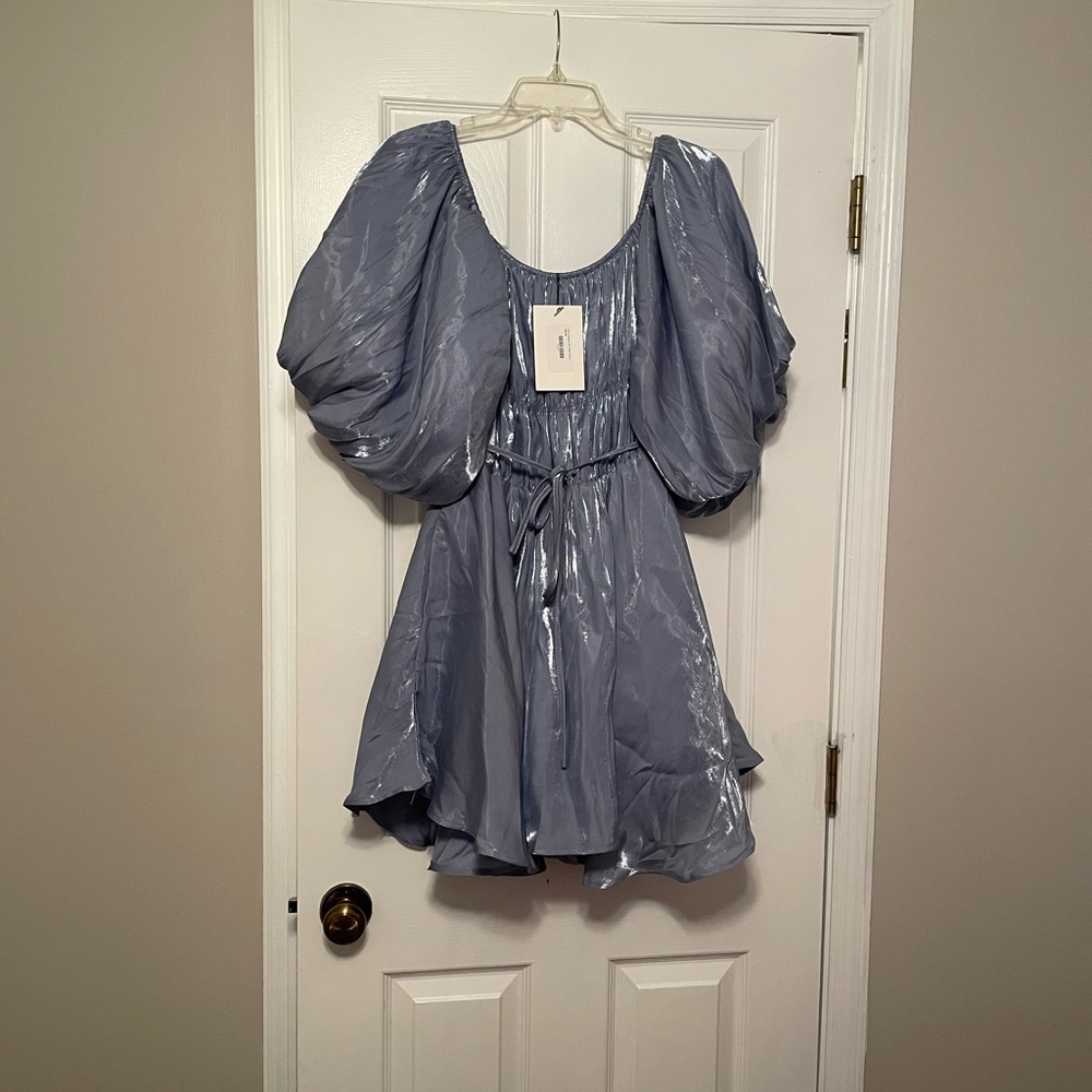 Puff Sleeve Purple Shimmery Dress